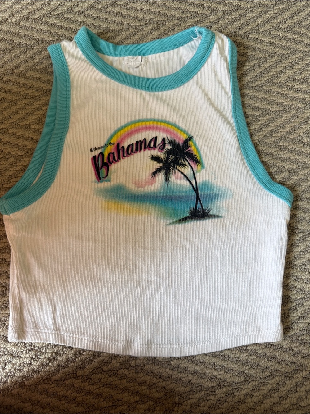 Garage Size Medium White & Aqua 'Bahamas' Tank Top